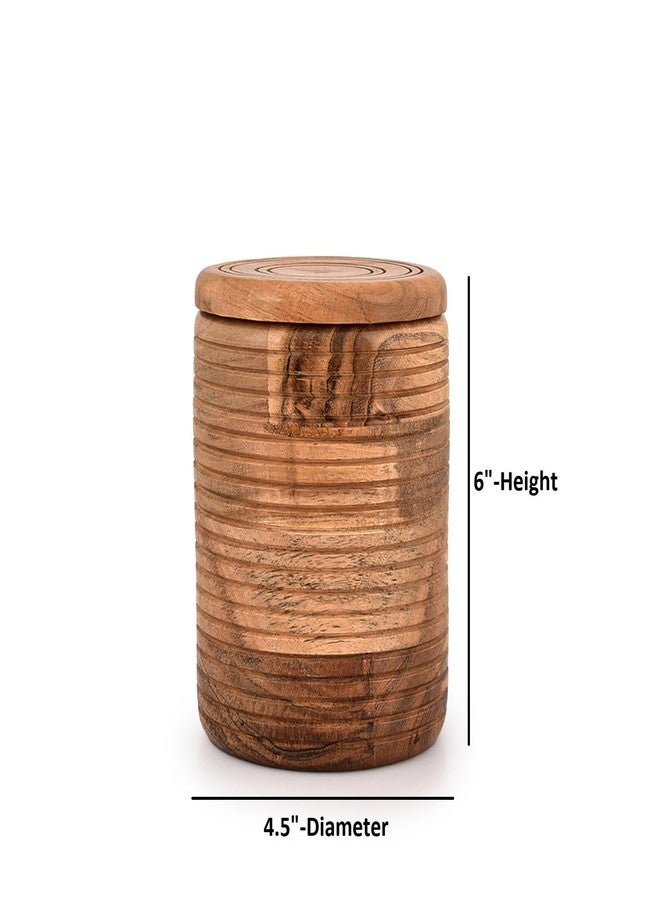 Kaizen Casa Food Jars & Canisters Acacia Wood round wooden storage jar with Lid for Sugar,Tea,Coffee,Snack,Spice,Herbs (4.5"X 4.5" X 6") - Image 4